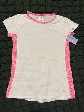 SET ACTIVE Girls White & Pink Mini Gingham Bridget Basic Short Sleeve Tee